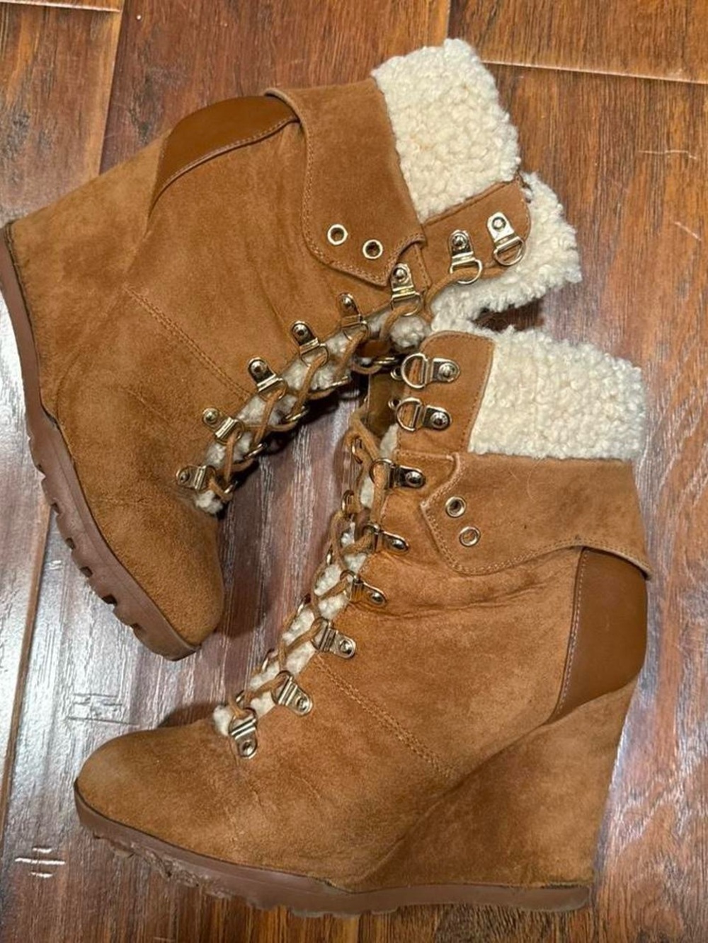 Y2K Isabel Marant Style Wedge Faux Fur High Top Sneakers - Picture 2 of 7
